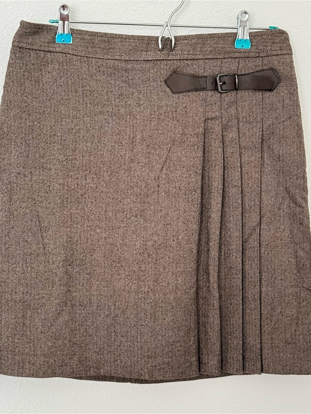 G.H. Bass & Co. Canyon Brown Herringbone Pleated Buckle Mini Skirt 8 Preppy Fall